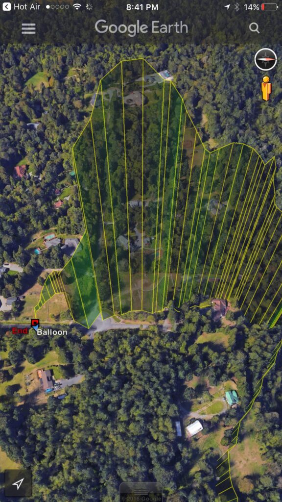 Flight map of hot air balloon flight