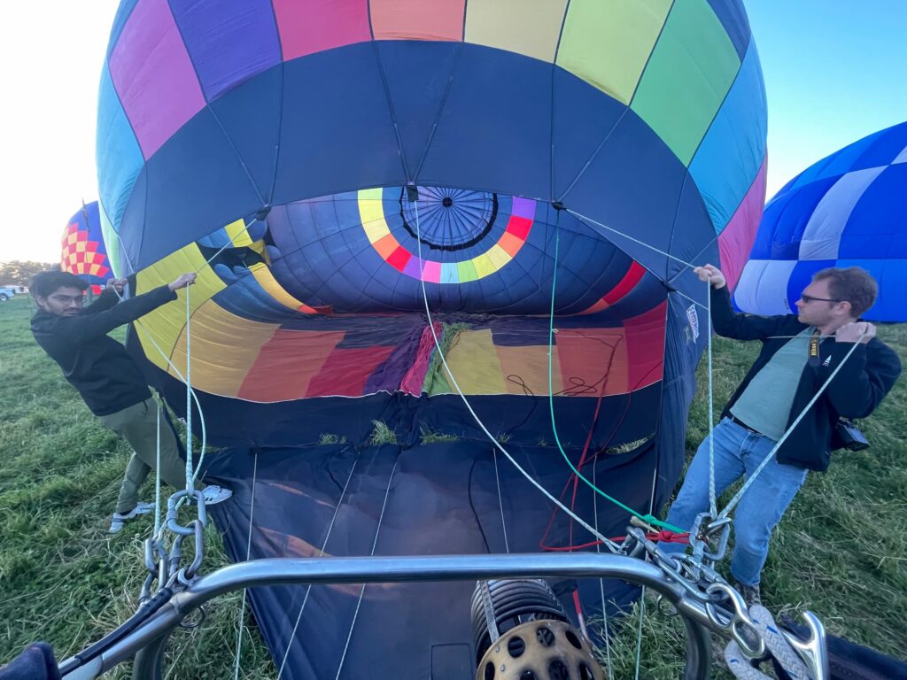 Helping inflate the hot air balloon at the Great Prosser Balloon Rally