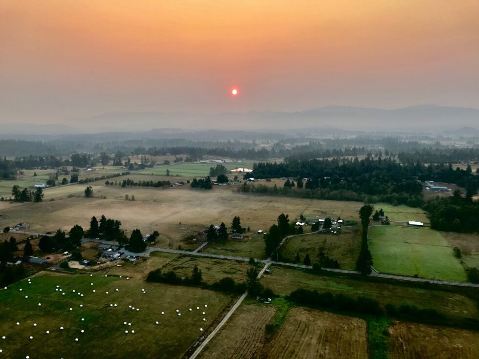 Hot air balloon with smoke in the air seattle