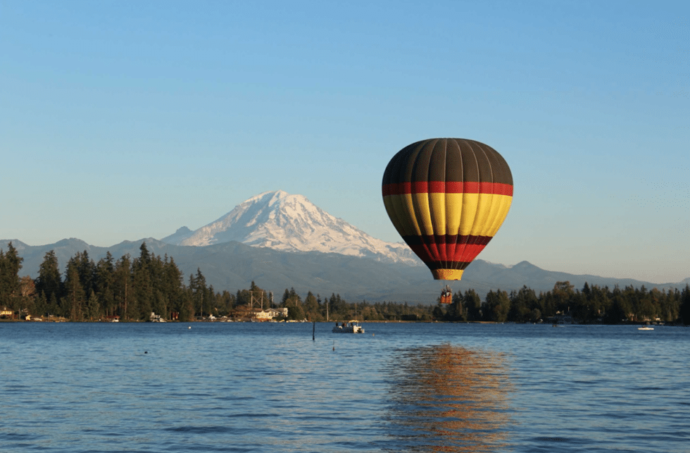 Hot air balloon over Lake Tapps Washington